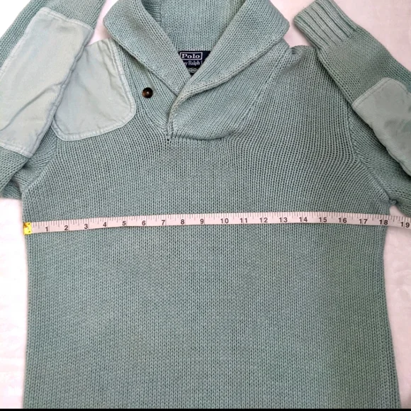 Polo by Ralph Lauren Rare Linen Patch Shawl Collar Sweater - Picture 2 of 6